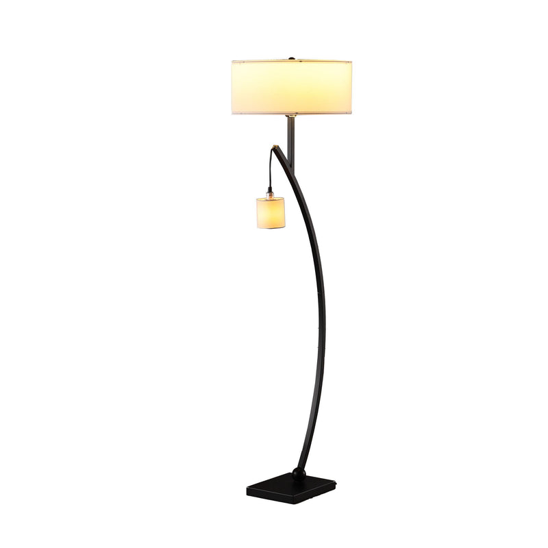 Dual Arc Floor Lamp With White Drum Shade - Matte Black