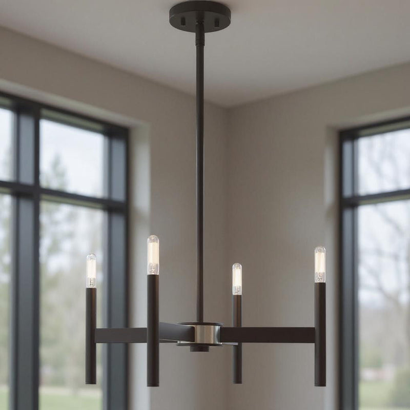 20" Four Light Dimmable Chandelier With Shades - Bronze