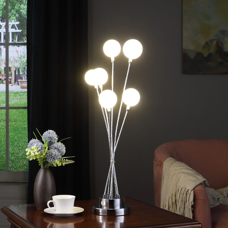 Chrome Six Light Globe Desk or Table Lamp - Silver