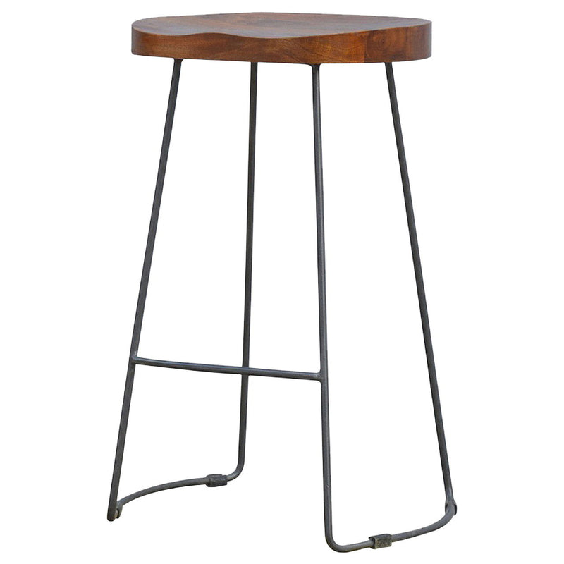 Solid Wood Iron Bar Height Bar Chair - Brown / Black