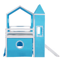 Load image into Gallery viewer, Twin Size Bunk Bed with Slide Blue Tent and Tower - Blue
