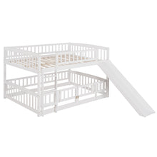 Load image into Gallery viewer, Bunk Bed with Slide,Full Over Full Low Bunk Bed with Fence and Ladder for Toddler Kids Teens White
