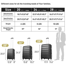 Load image into Gallery viewer, 3 Piece Luggage Set Hardside Spinner Suitcase With Tsa Lock 20" 24" 28" Available - Black

