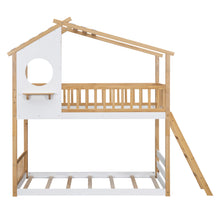 Load image into Gallery viewer, Twin Over Twin Bunk Bed Wood Bed with Roof, Window, Ladder,Natural(OLD SKU :LT100008AAD)
