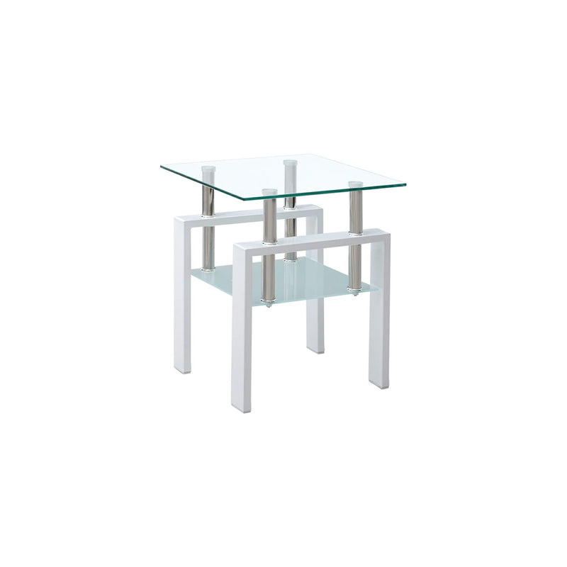 Glass And Metal Square End Tables With Shelf (Set of 2) - Clear / White