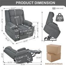 Load image into Gallery viewer, Power Lift Recliner Chair With Extended Footrest, Remote Control, Cup Holders, And Side Pockets
