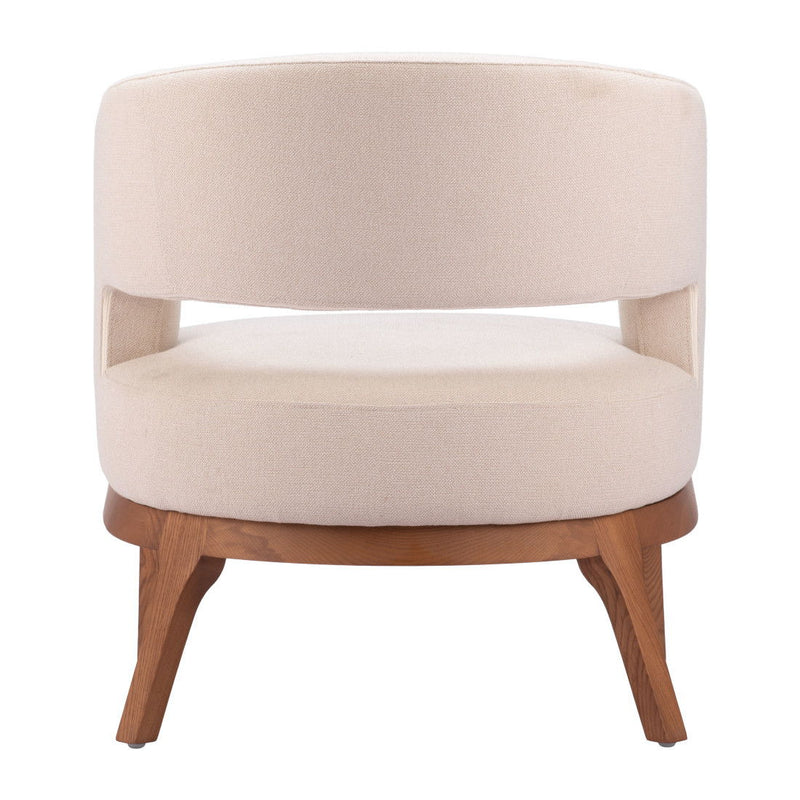 Fabric And Wood Arm Chair - Beige And Brown
