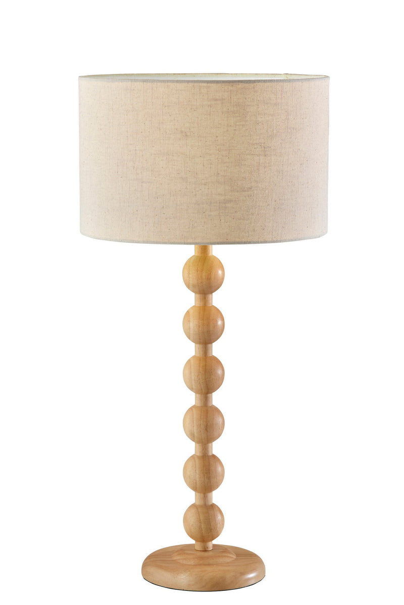 Solid Wood Candlestick Table Lamp With Off-White Drum Shade - Brown