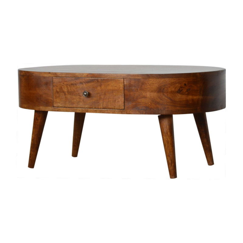 34" Solid Wood Oval Coffee Table With Two Drawers - Chestnut