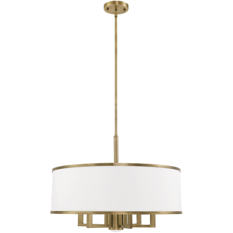 20" Seven Light Dimmable Chandelier With Shades - Antiqued Brass