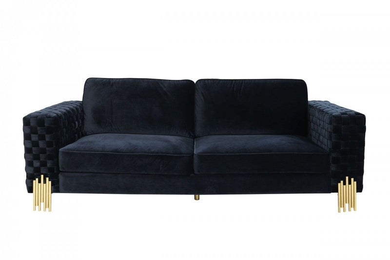 Velvet Sofa With Gold Legs - Black