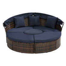 Load image into Gallery viewer, Hot Sale KD Rattan Round Lounge With Canopy Bali Canopy Bed Outdoor, Wicker Outdoor Sofa Bed with lift coffee table
