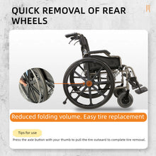 Load image into Gallery viewer, Lightweight Foldable Nursing Wheelchair For Adults Double X Force Support, 300Lbs Capacity, Breathable Cushion &amp; Anti Backflip Design With Tires, Adjustable Seat Belt, Quick Release Wheels - Gray
