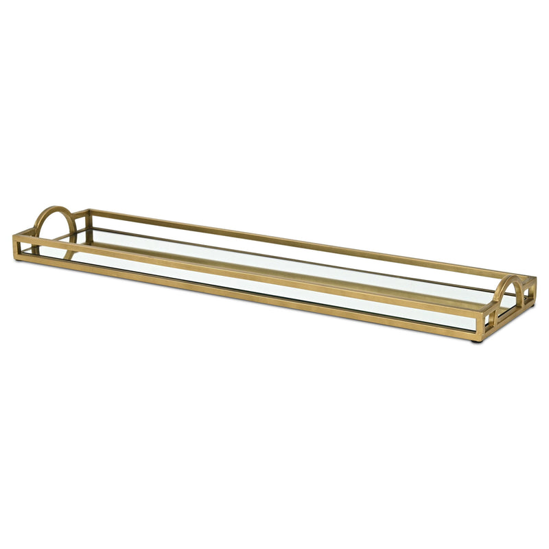 32" Mirrored Glass Handmade Vanity Tray With Handles - Gold