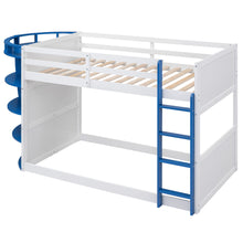 Load image into Gallery viewer, Twin over Twin Boat-Like Shape Bunk Bed with Storage Shelves, White+Blue
