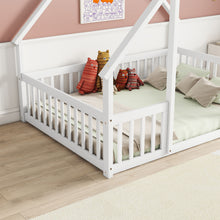 Load image into Gallery viewer, Wood House-Shaped Floor Bed With Fence, Guardrails
