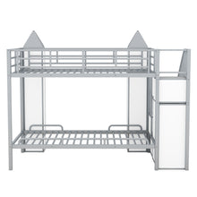 Load image into Gallery viewer, Metal Twin over Twin Castle-shaped Bunk Bed with Wardrobe and Multiple Storage, Gray+White
