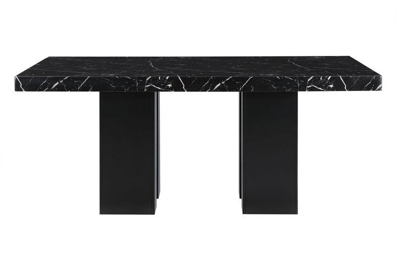 70" Faux Marble And Wood Double Pedestal Base Dining Table - Black