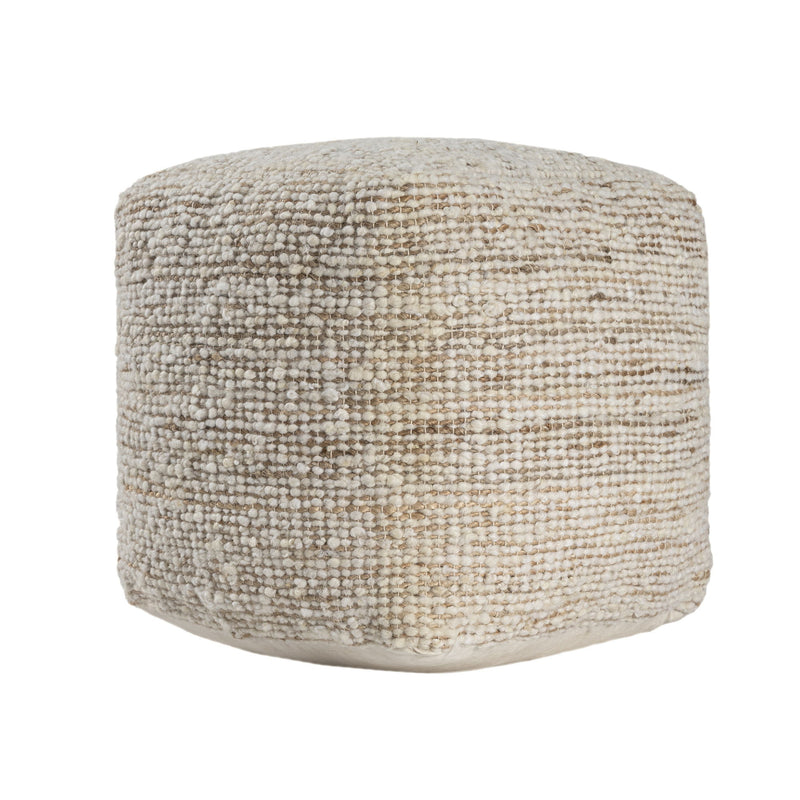 Cotton Wool Jute Striped Pouf Ottoman - Ivory