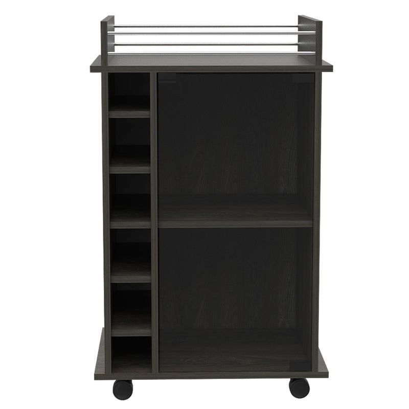 22" Wood Rolling Bar Cart With Wine Storage - Espresso