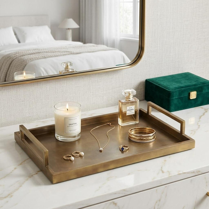 Hand Finished Vanity Tray With Handles - Gold