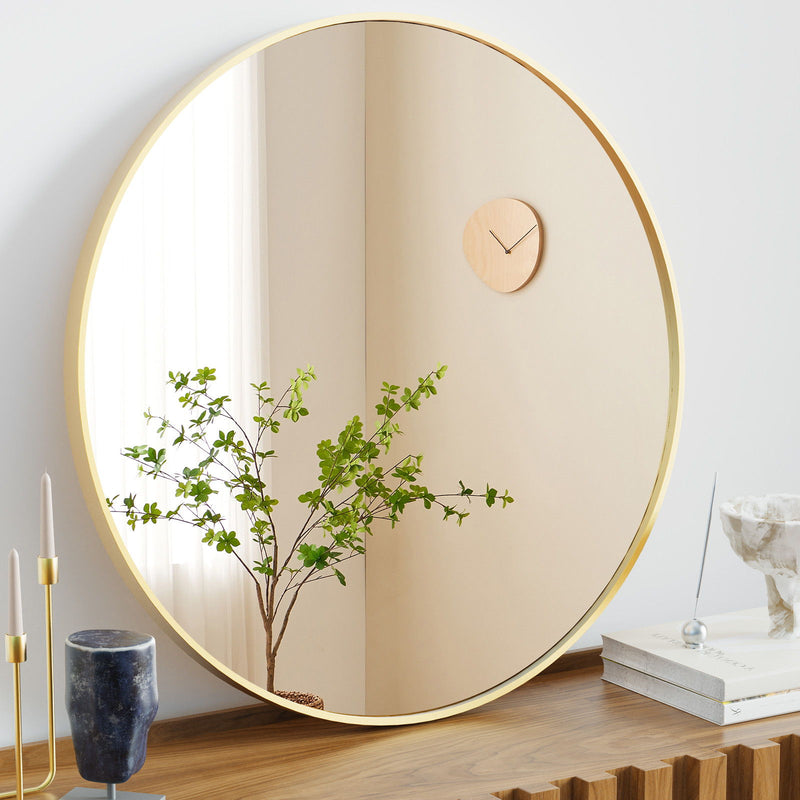 Metal Round Framed Bathroom Vanity Mirror - Gold