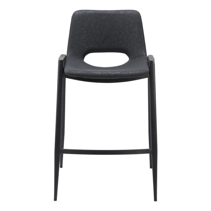 26" Modern Faux Leather And Steel Low Back Counter Height Bar Chairs (Set of 2) - Black