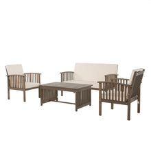 Load image into Gallery viewer, 4 Piece Outdoor Chat Set With Water Resistant Cushion And Wood Frame - Cream / Gray
