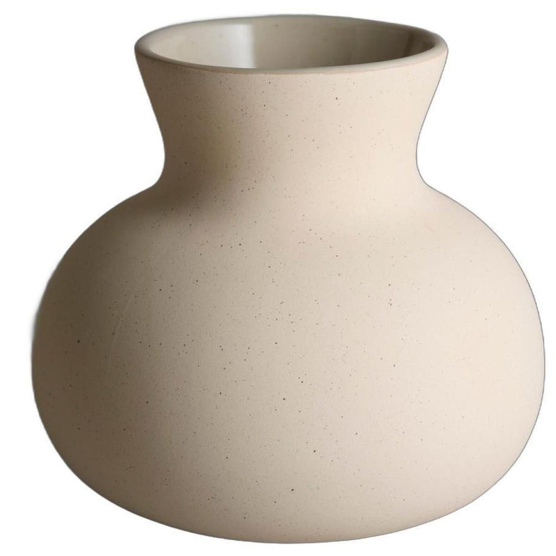 Ceramic Round Table Vase With Sculptural Details - Cream