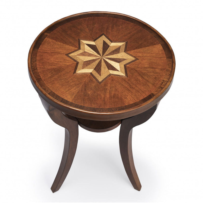 Ash Manufactured Wood Round End Table With Shelf - Brown And Olive