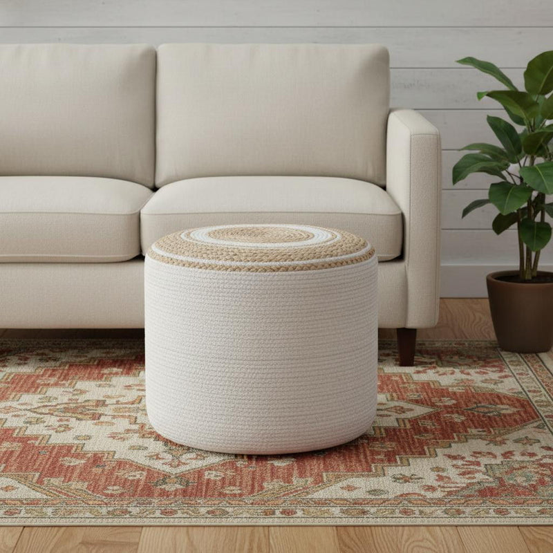 Round Pouf Ottoman - Off White