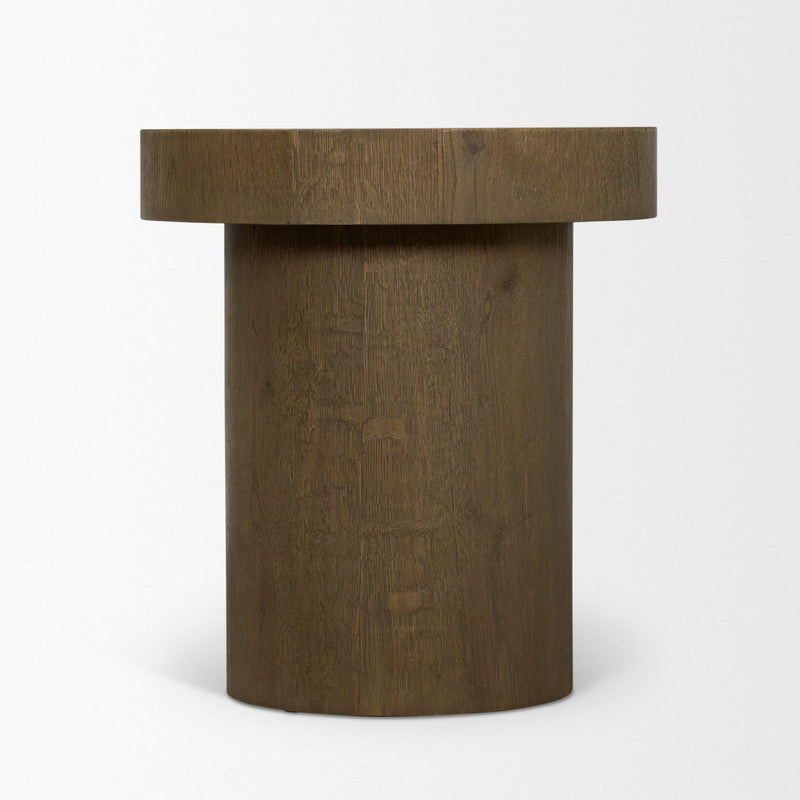 Solid Wood Round Pedestal End Table (729085) - Brown