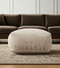 Load image into Gallery viewer, Chenille Damask Pouf Ottoman - Beige / Cream

