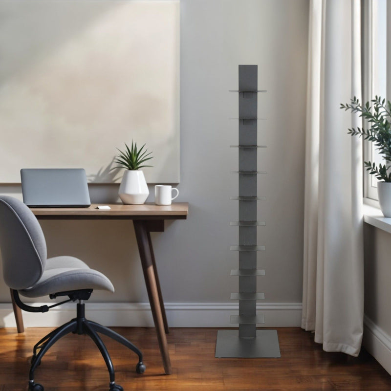 Ten Shelf Modern Tower Bookcase - Dark Gray