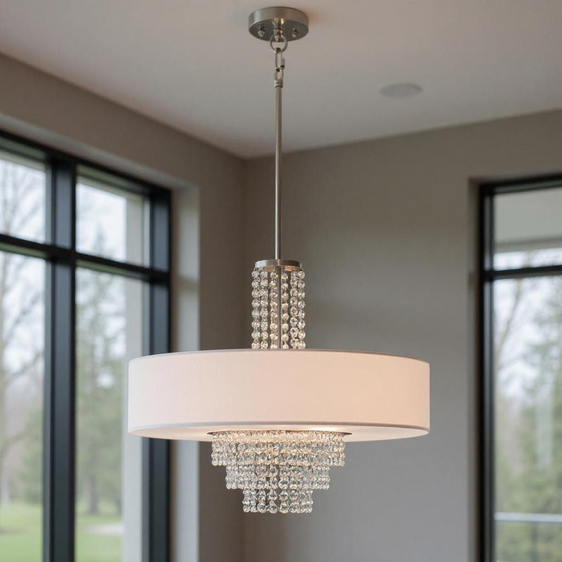 24" Five Light Dimmable Chandelier With Shades - Nickel / Pearl Silver