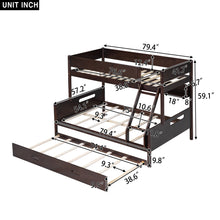 Load image into Gallery viewer, Wood Twin over Full Bunk Bed with Storage Shelves and Twin Size Trundle, Espresso
