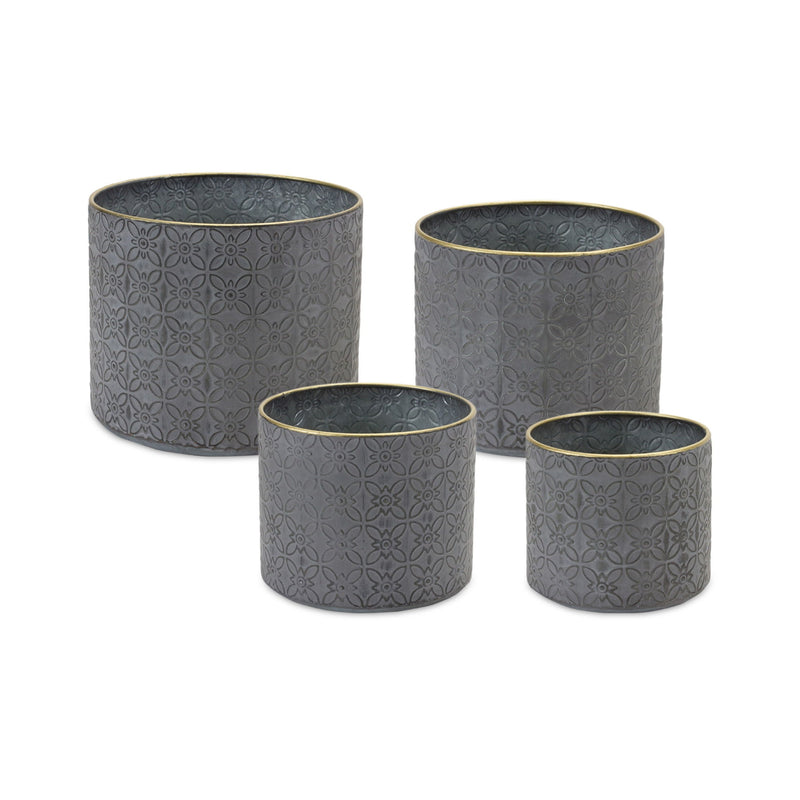 Geometric Round Pot Planters (Set of 4) - Gray
