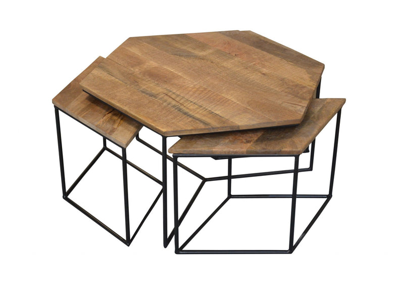 Geometric Wooden Coffee Tables (Set of 4) - Brown Black