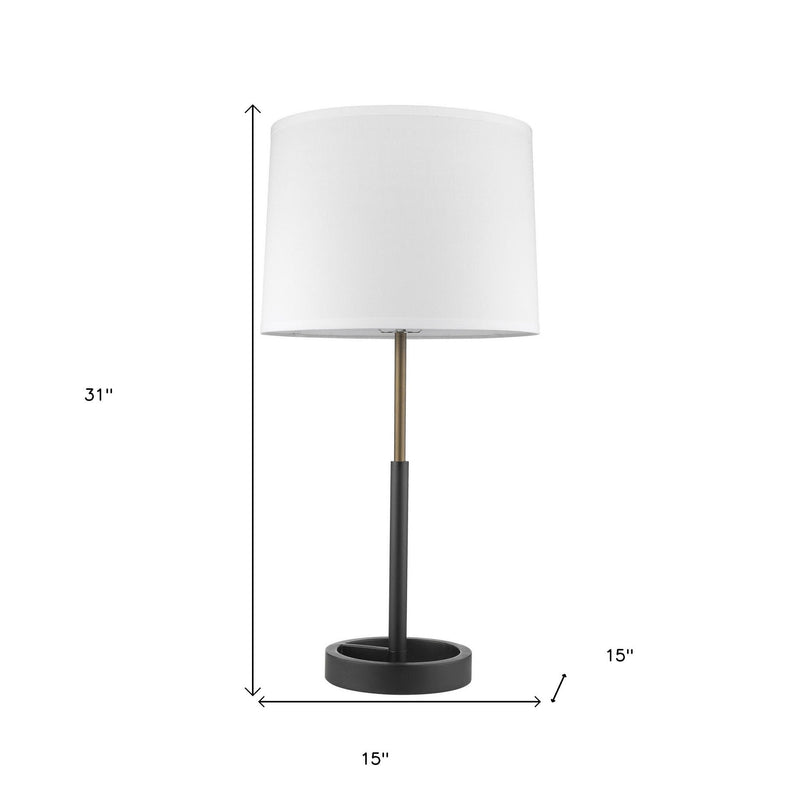 Metal Table Lamp With White Empire Shade - Black And Gold