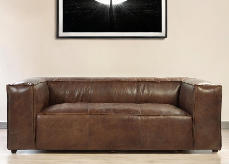 Top Grain Leather Sofa With Black Legs - Brown