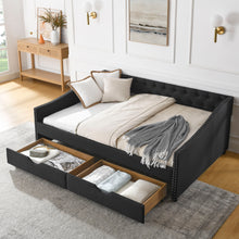 Load image into Gallery viewer, Upholstered Tufted Daybed With 2 Drawers, Waved Arms
