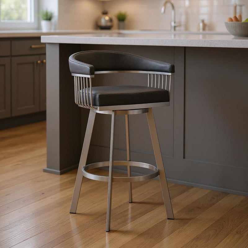 25" Iron Swivel Backless Counter Height Bar Chair - Gray And Silver