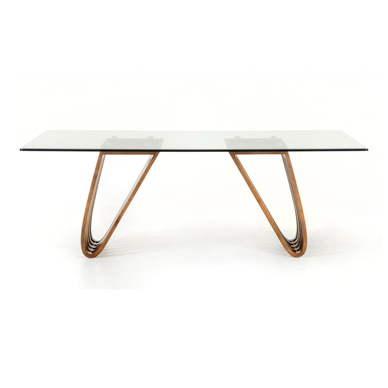 Clear And Glass And Solid Wood Double Pedestal Base Dining Table - Brown