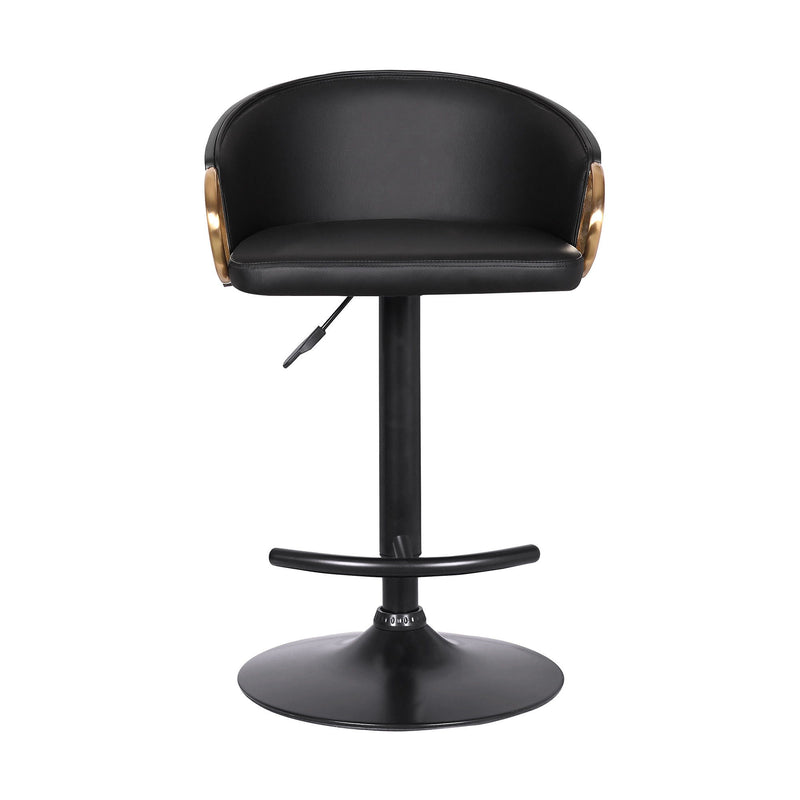 Faux Leather And Iron Swivel Low Back Adjustable Height Bar Chair - Black