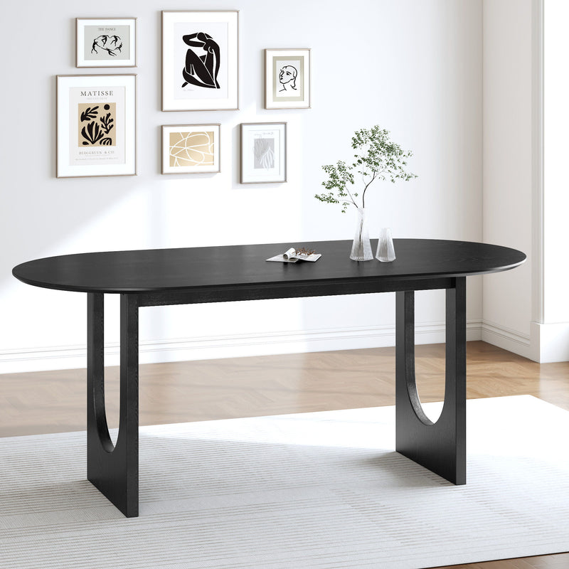 Wood Mirrored Double Pedestal Base Oval Dining Table - Black