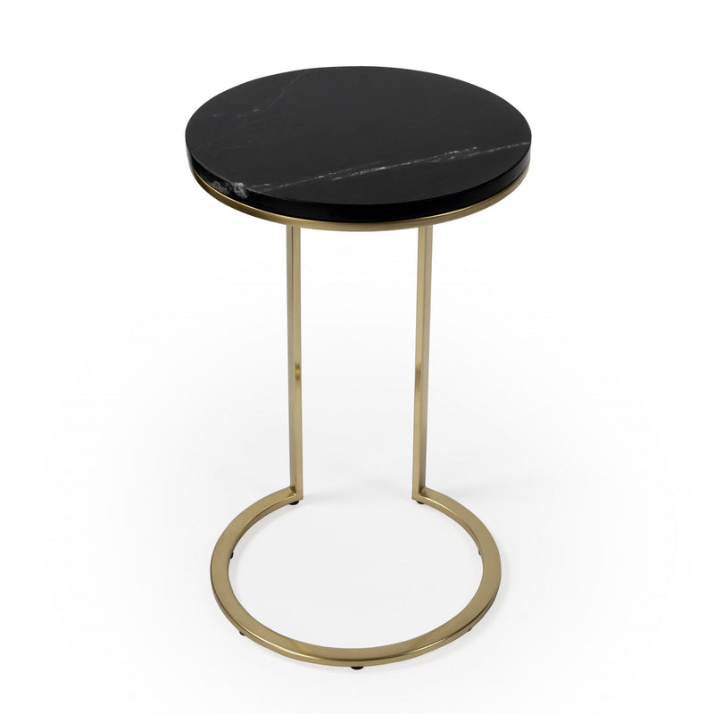 28" Marble Round End Table - Black