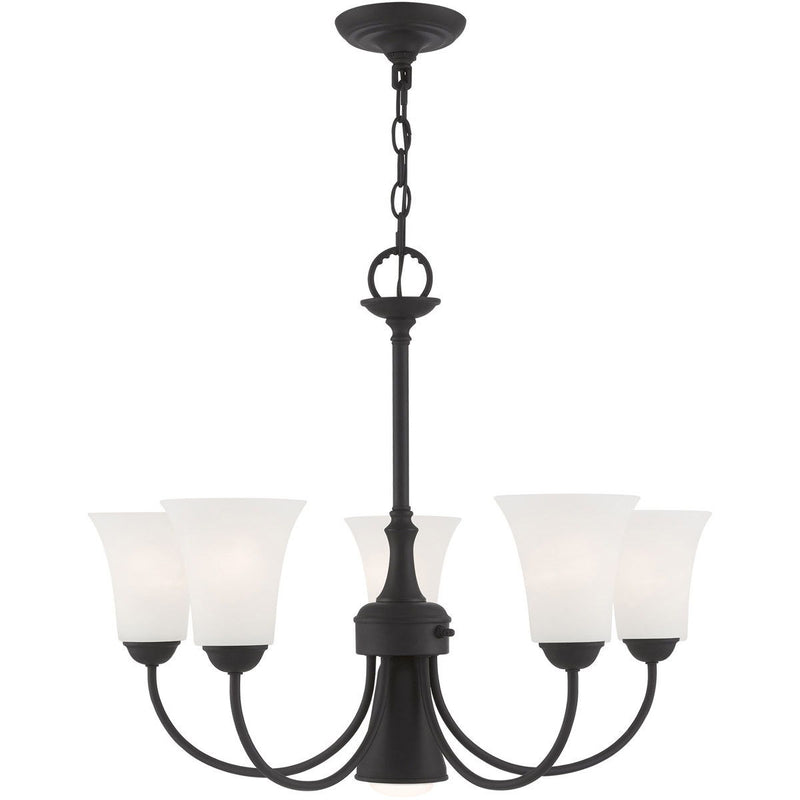 21" Six Light Dimmable Chandelier With Shades - Black