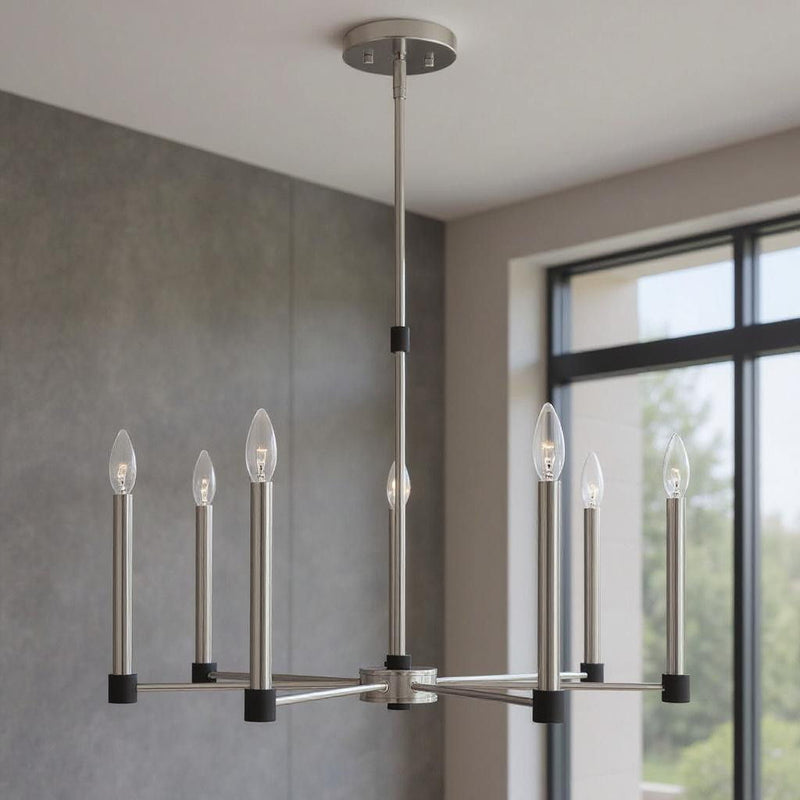 Seven Light Dimmable Chandelier With Shades - Nickel