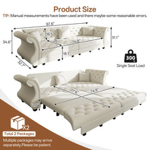 Load image into Gallery viewer, Oversized Chesterfield Pull Out Sofa Bed, Roll Arm Couch With Flower Tufting For Living Room
