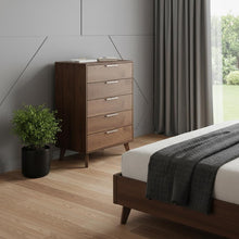 Load image into Gallery viewer, Solid Wood 5 Drawer Chest - Walnut
